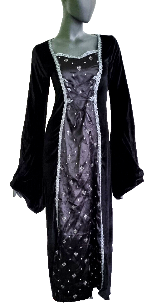 Samtkleid Maxikleid fleur de Lis Mittelalter Gothic schwarz Gr. 34-38