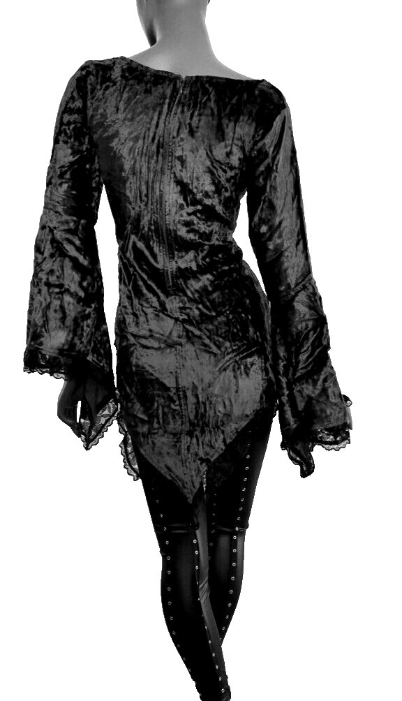 Samttunika Gothic Punk Medieval Witch Vokuhila schwarz Gr.38-40
