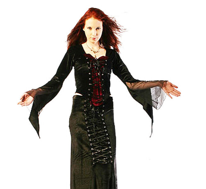 Samtbluse Miedershirt Gothic Witch Medieval schwarz grün Larp Gr.36/38