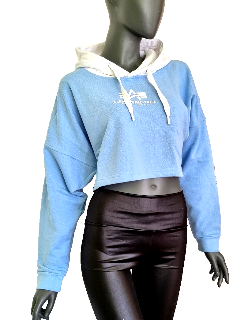 Alpha Industries short Hoodie hellblau weiss oversized fit Gr.XS 34/36