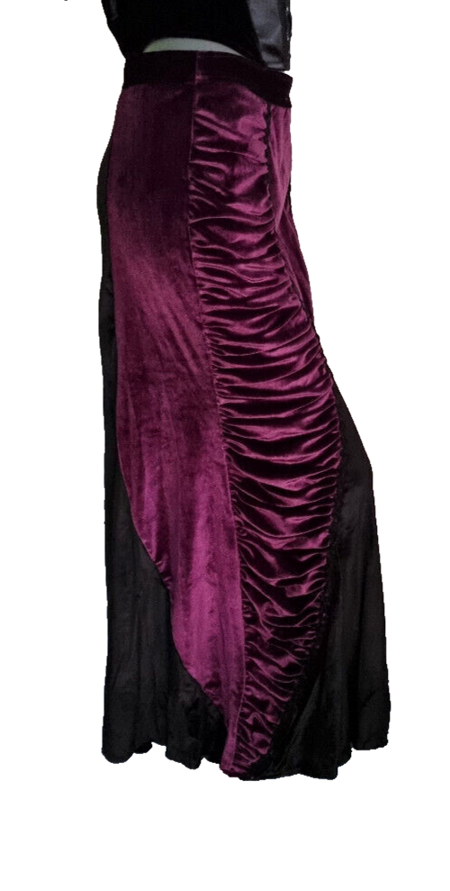 Maxirock Raffung Samt victorian gothic bordeaux lila Gr.34/36
