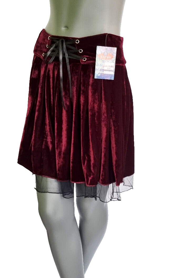 Minirock Samtrock Faltenrock Gothic Punk Rock Pixie Dark rot Gr.38/40