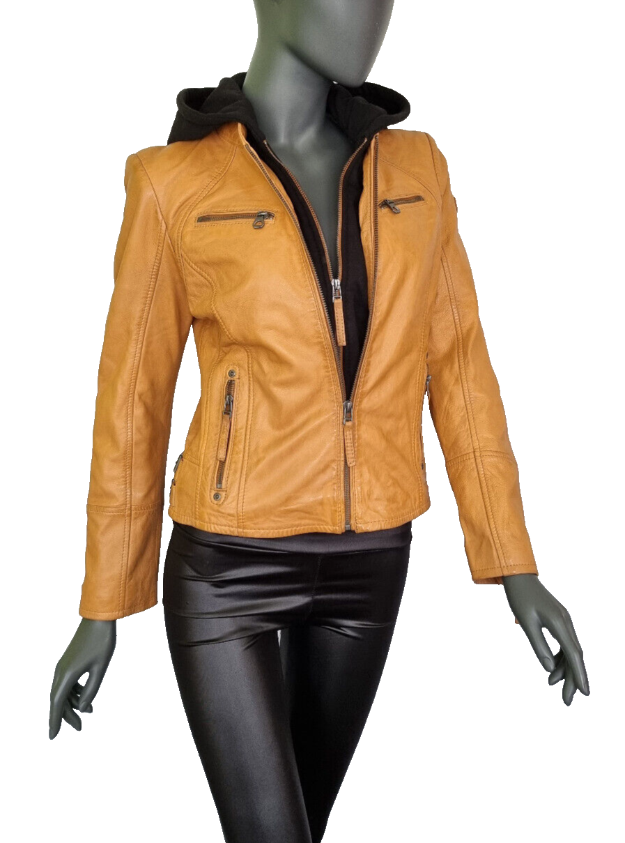 Gipsy Mauritius Lederjacke mit Sweat Hoodie Bikerjacke karamell Gr. L36-38