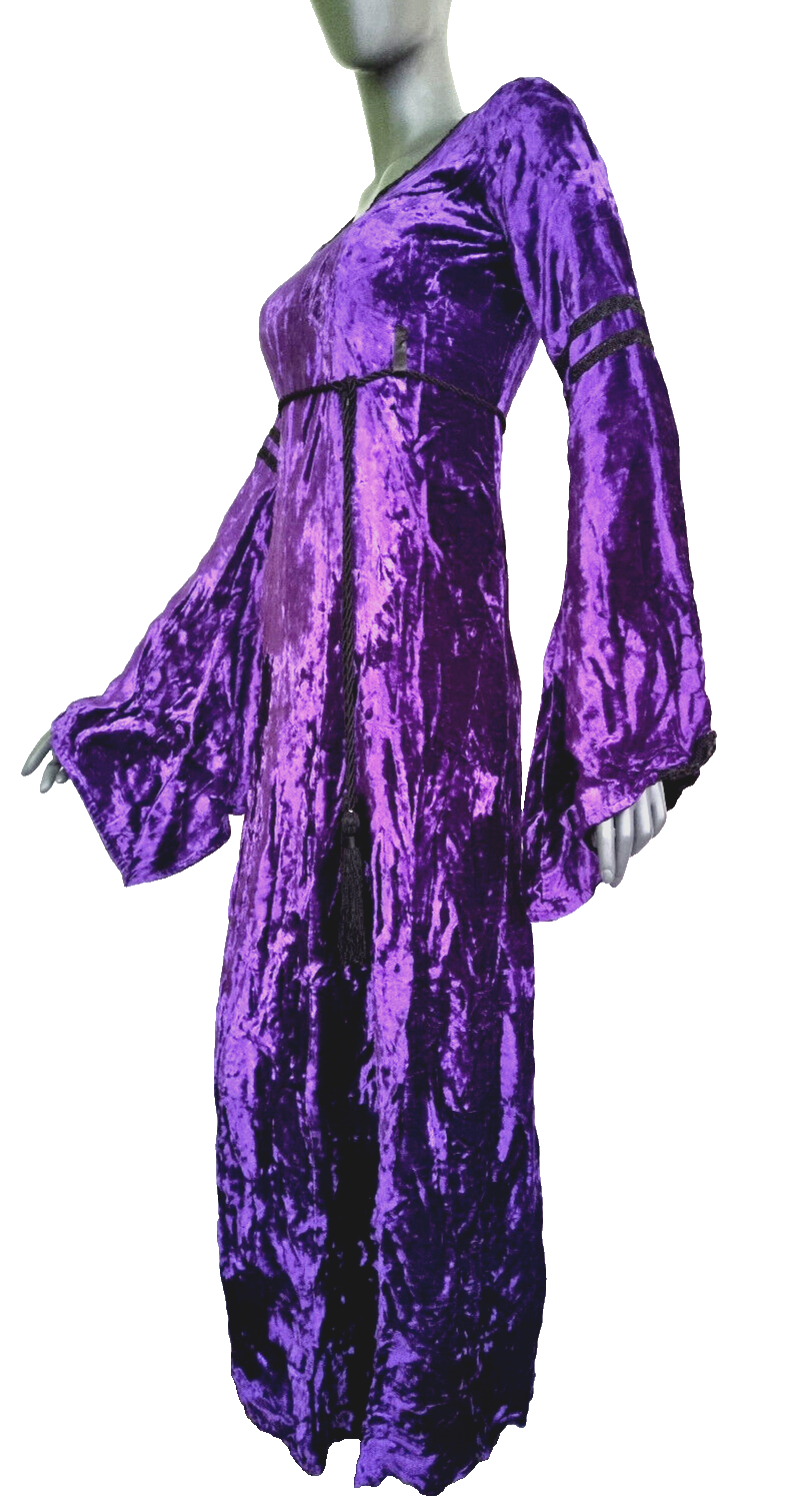 Samtkleid Maxikleid Mittelalter Gothic Witch blaugrau Gr. 34-36