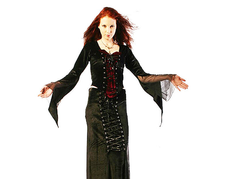 Samtbluse Miedershirt Gothic Witch Medieval schwarz grün Larp Gr.34/36