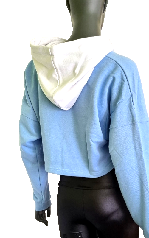 Alpha Industries short Hoodie hellblau weiss oversized fit Gr.XS 34/36