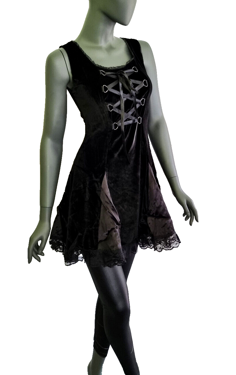 Samtkleid Corsage Gothic Punk Schnürung Medieval schwarz rot Gr.36-40