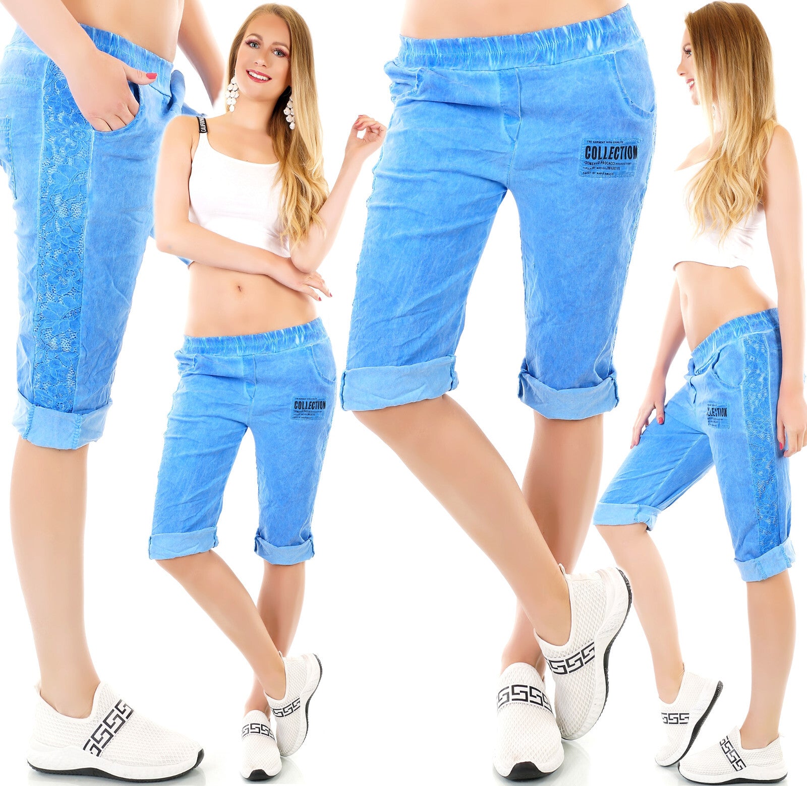 Italy SEXY CAPRI HOSE BERMUDA SPITZE Gr.36-40