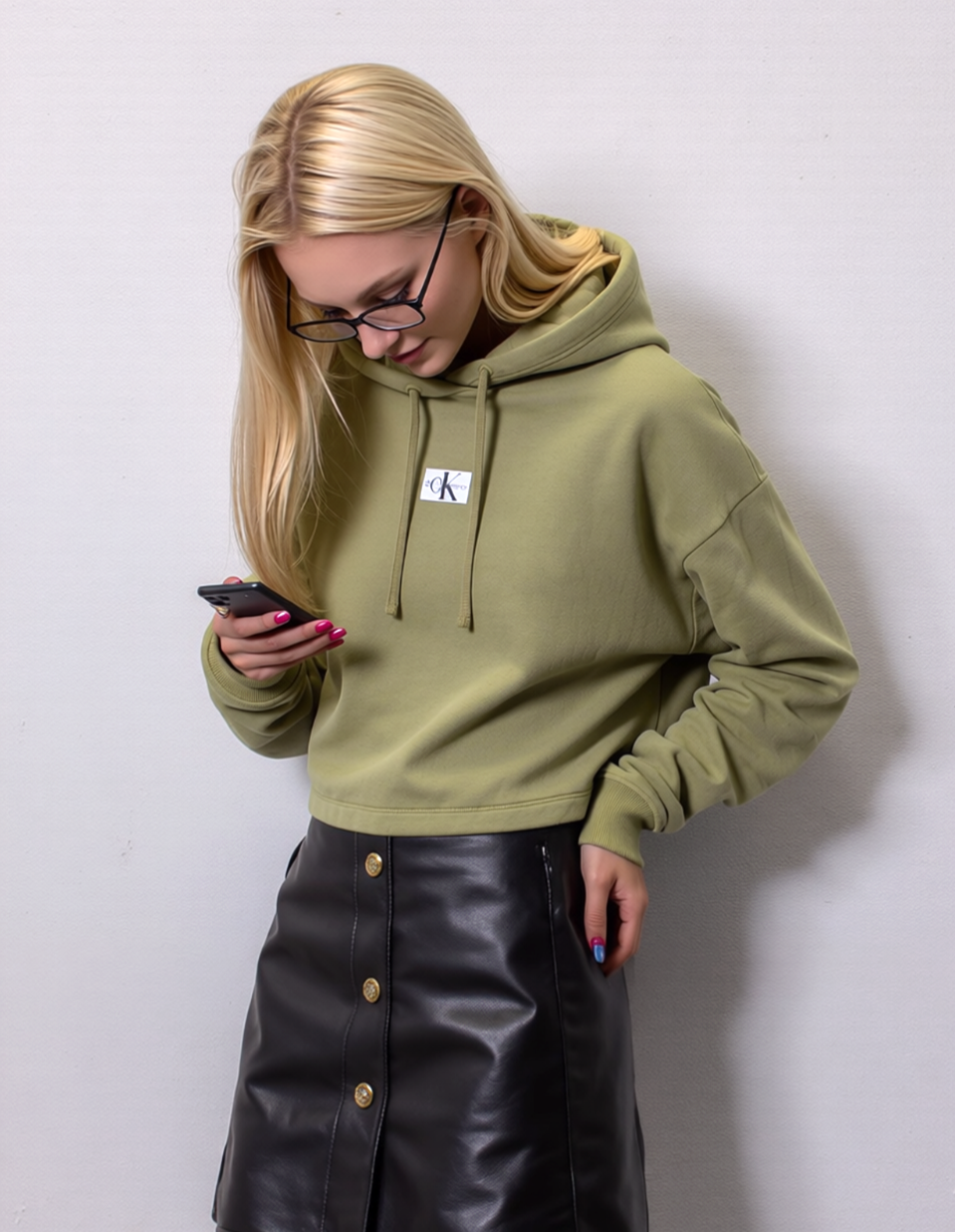 Calvin Klein Hoodie Sweater oversized used look oliv Gr.XL/40-44