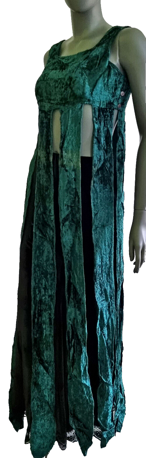 Samt Longtop Zipfel Überkleid blau Pixie Gothic Boho Gr.34-38