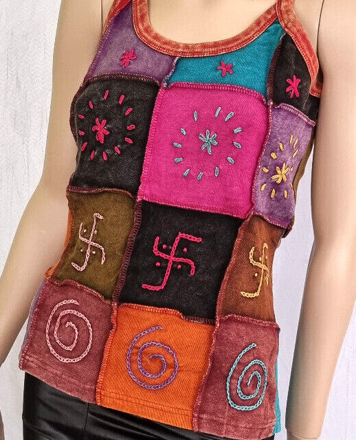 Ethno Patchwork Tops Flower Swastika Symbole Gr.36-40