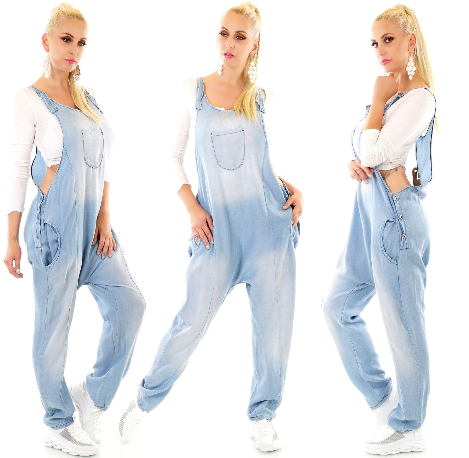 NEW COLLECTION ITALY Sommeroverall JUMPSUIT JEANSLOOK Strandoverall Gr.34-38