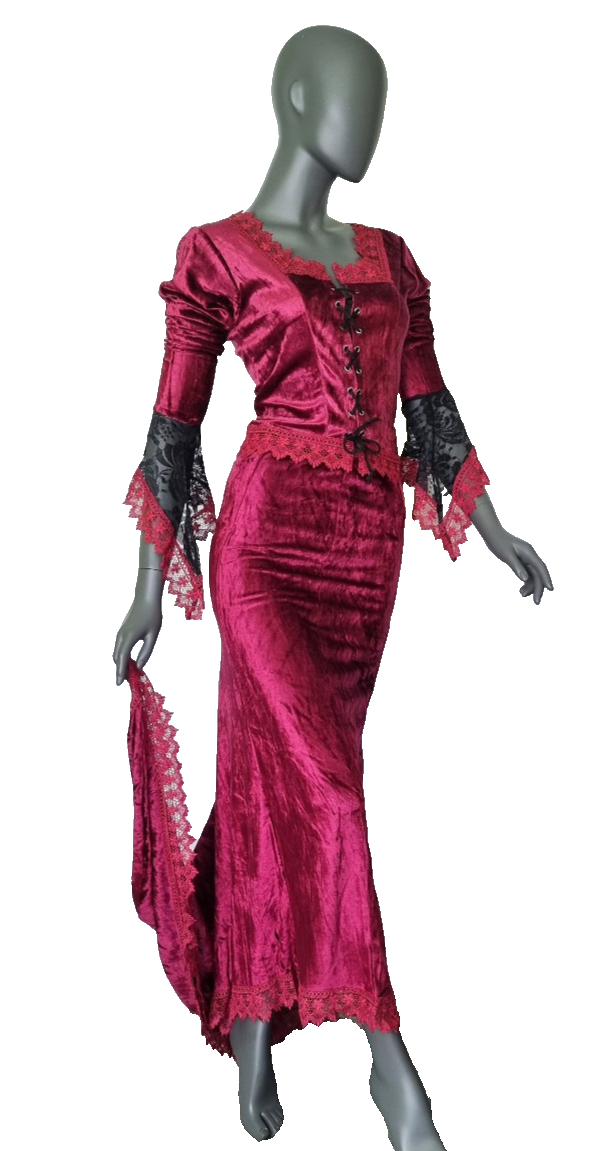 2 Teiler Rock + Bluse Gothic Barock Victorian bordeauxfarben Gr.34/36 kl.38