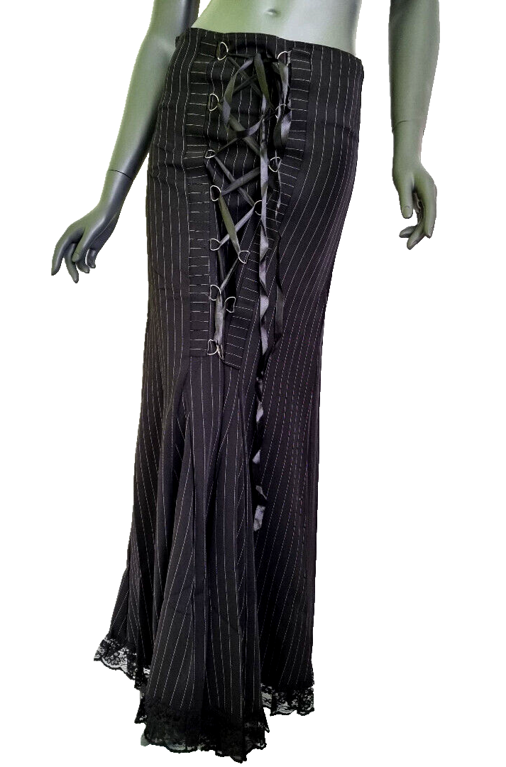 Maxirock Nadelstreifen Corsagenschnürung Gothic Witch Punk Larp Gr.34-38