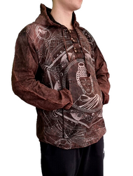 Buddha Herren Hemd-Shirt Nepal Ethno Hoodie Nepal Knebelverschluss Gr. S/M