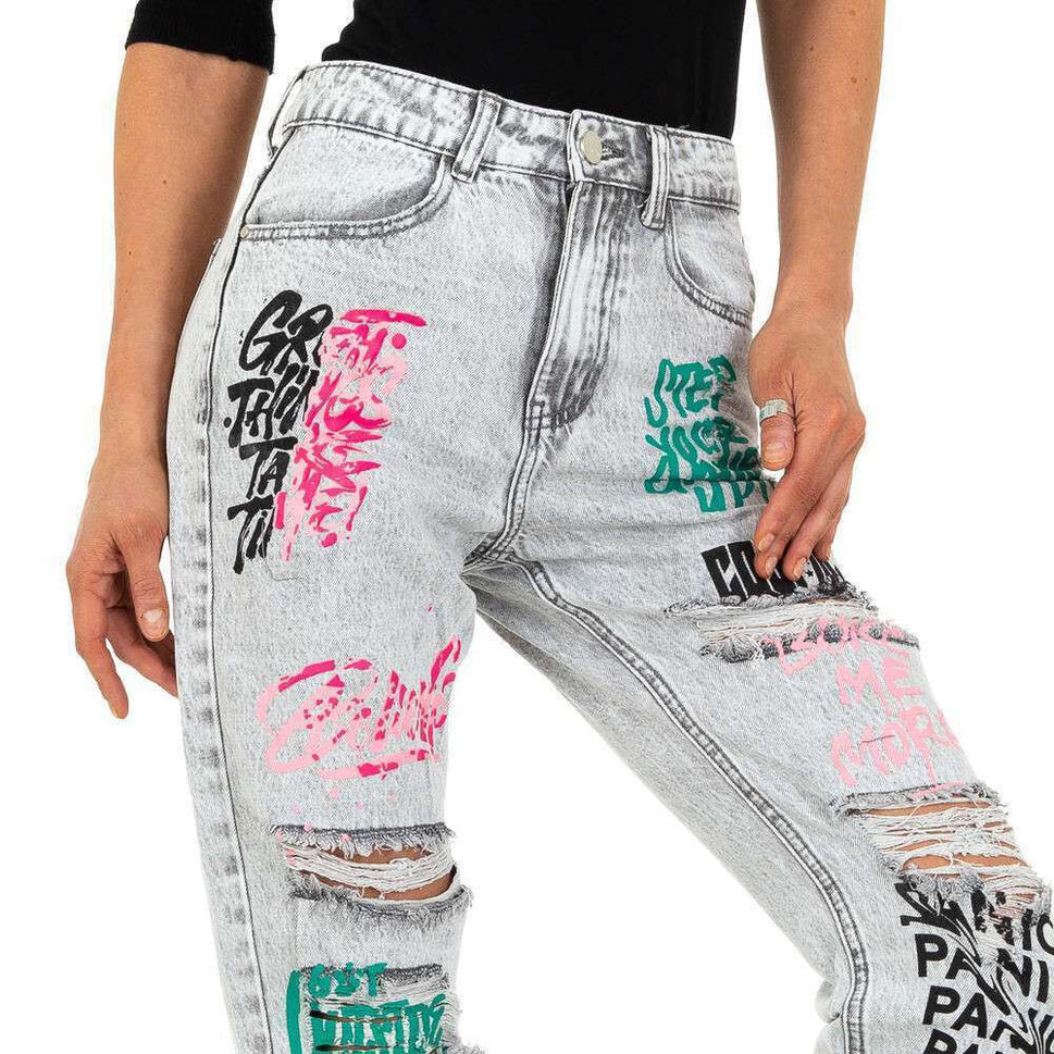 Redial Boyfriend Graffiti Print used Jeans Shoppbündchen Baggyjeans Gr.36