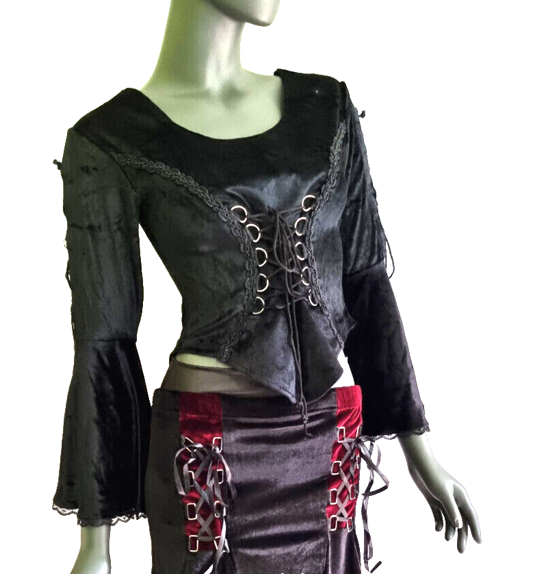 SamtBluse Miederbluse Gothic Larp Witch Medieval schwarz Gr. 34-38