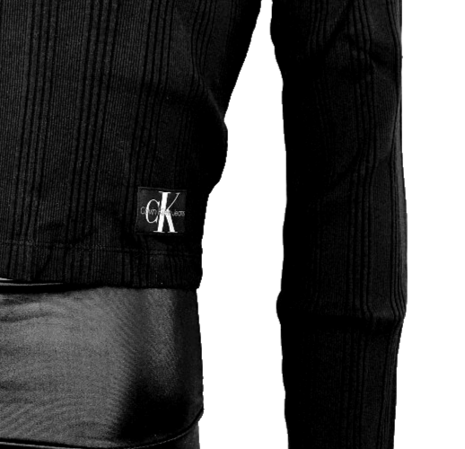 Calvin Klein Strickjacke Badge Elongated Kurzjacke Rib Struktur Gr.3XL