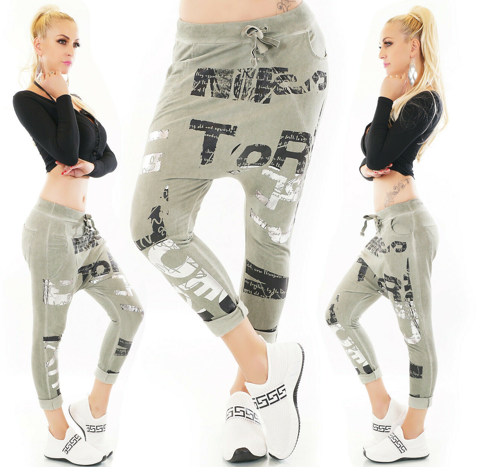 Italy Damen Freizeit Harem JogPants Baggy Boyfriend Print Gr.34/36 kl.38