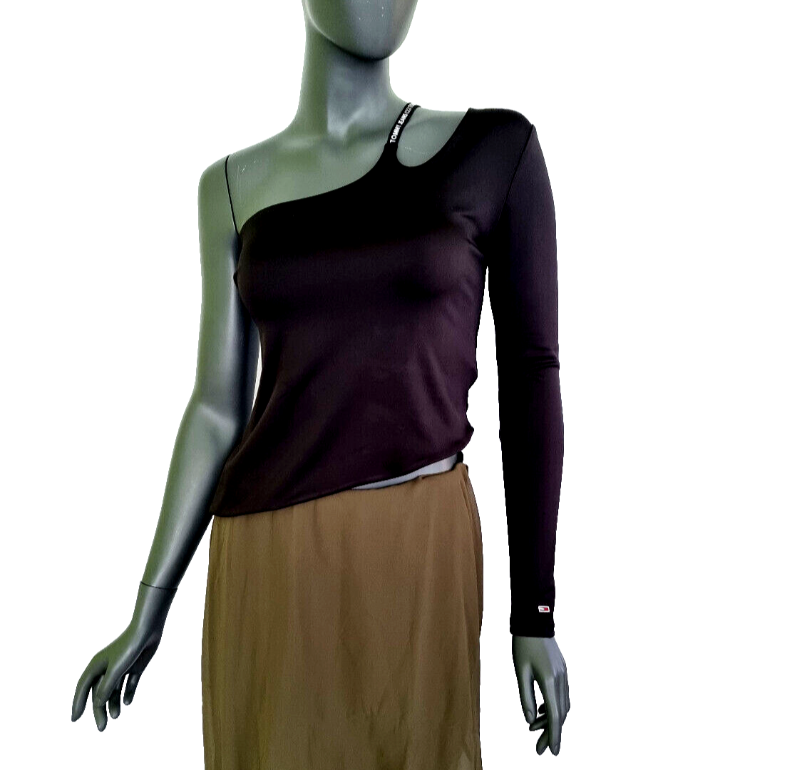 Tommy Jeans Bluse Logo Tape DW0DW16502 Schwarz Slim Fit Gr.XL/40