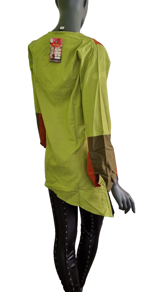 Damen Top Ethno Nepal Hippie Boho Patchwork braun-orange asymetrisch Gr.34-38