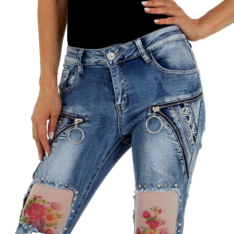 Original Damen Jeans Skinny Rosen destroyed stretch Low Cut Hüftjeans Gr.34-36