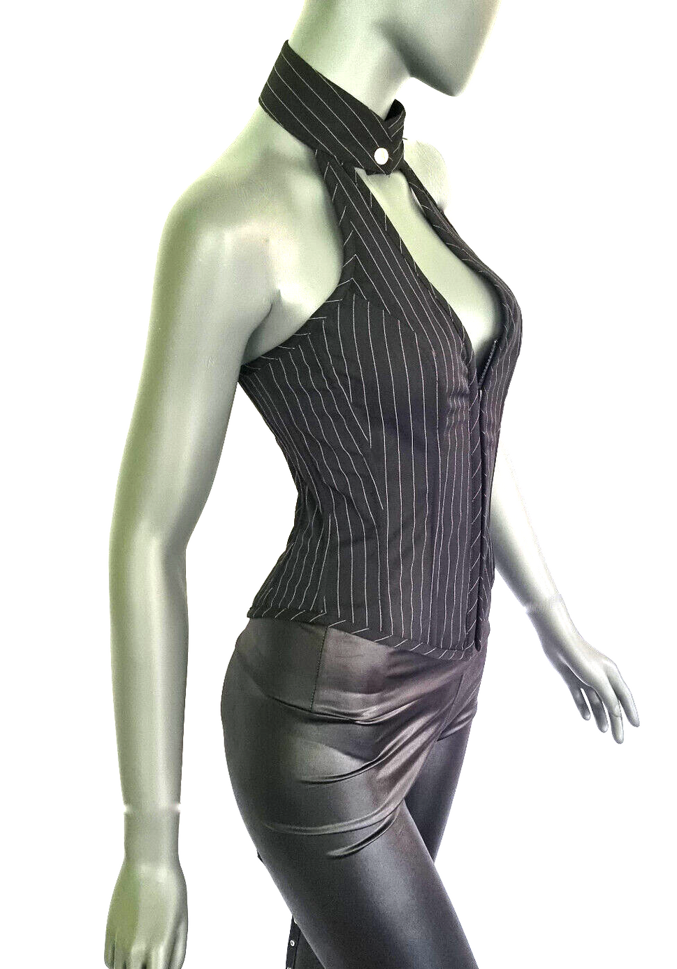 Neckholder Corsagen-Top Pinstripe Rockabilly Gothic Party Gr.38-40