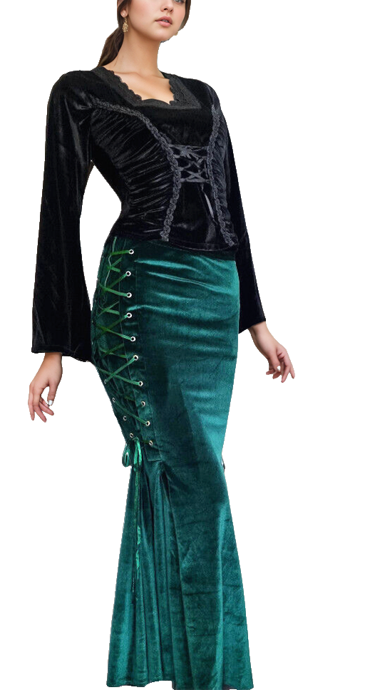 Maxirock Corsagenrock Samt victorian gothic Mermaid grün Gr.34/36