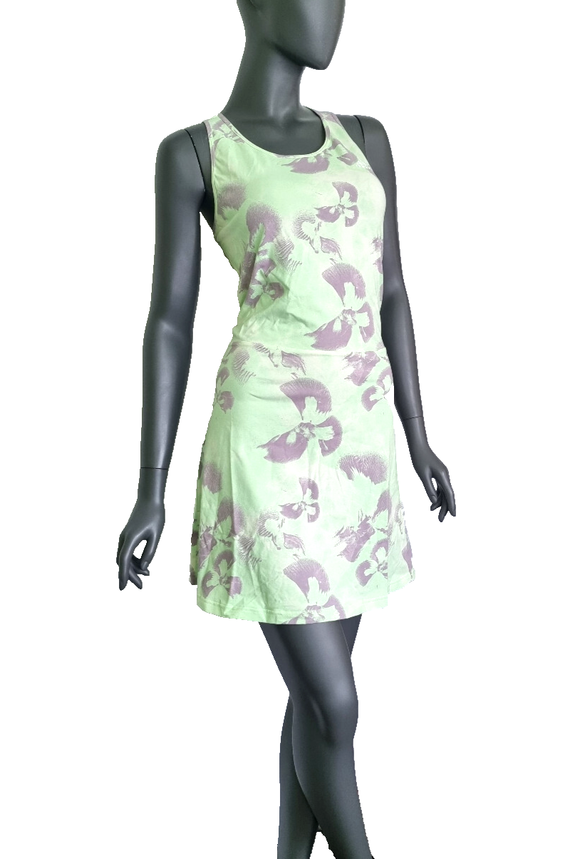 Adidas Damen Floral Graphic Single Jersey Dress grün grau A-Linie Gr.XL/42-44
