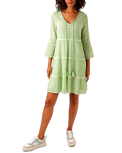 Tunikakleid grün Kreppkleid oil dyed Ibiza Boho Spitze Gr.40