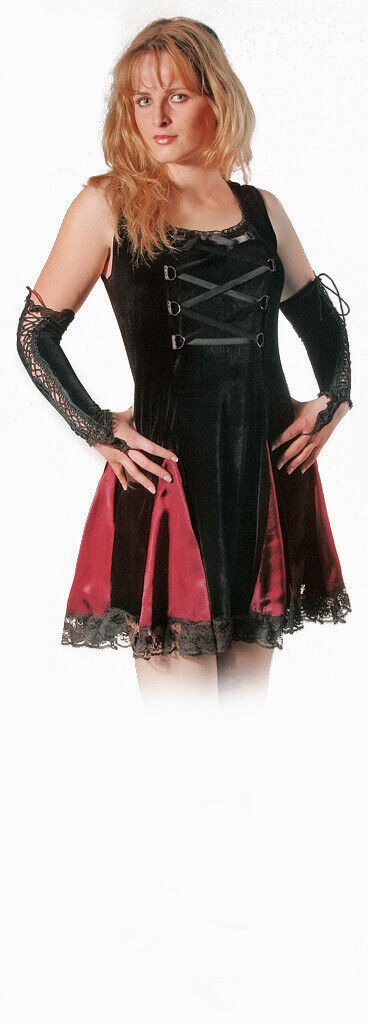 Samtkleid Corsage Gothic Punk Schnürung Medieval schwarz rot Gr.34-38
