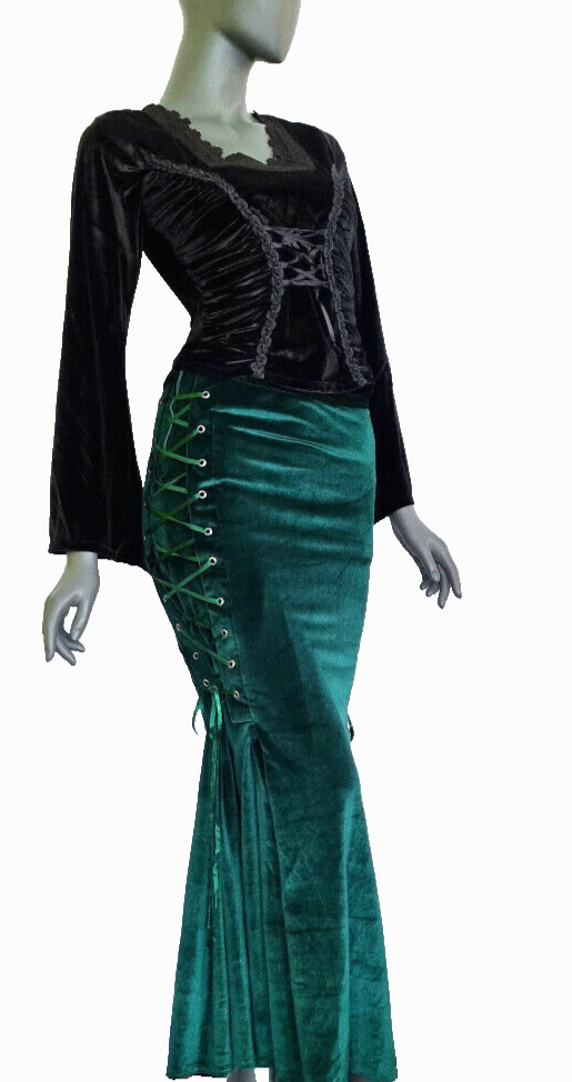 Bäres Maxirock Corsagenrock Samt victorian gothic smaragdgrün Gr.34/36
