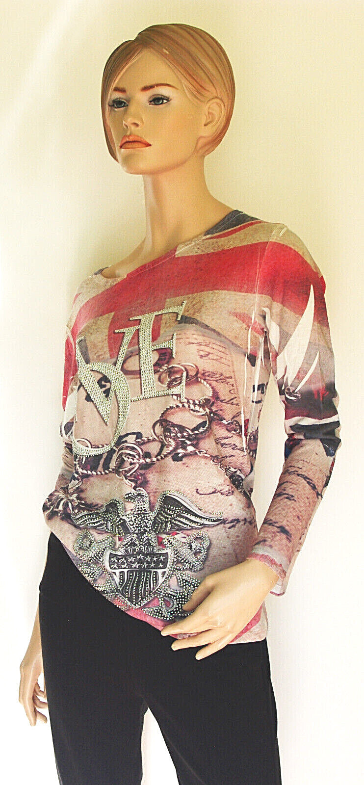 LUNA Italy Union Jack Oversize Vintage Shirt mit Nieten Gr.34-38