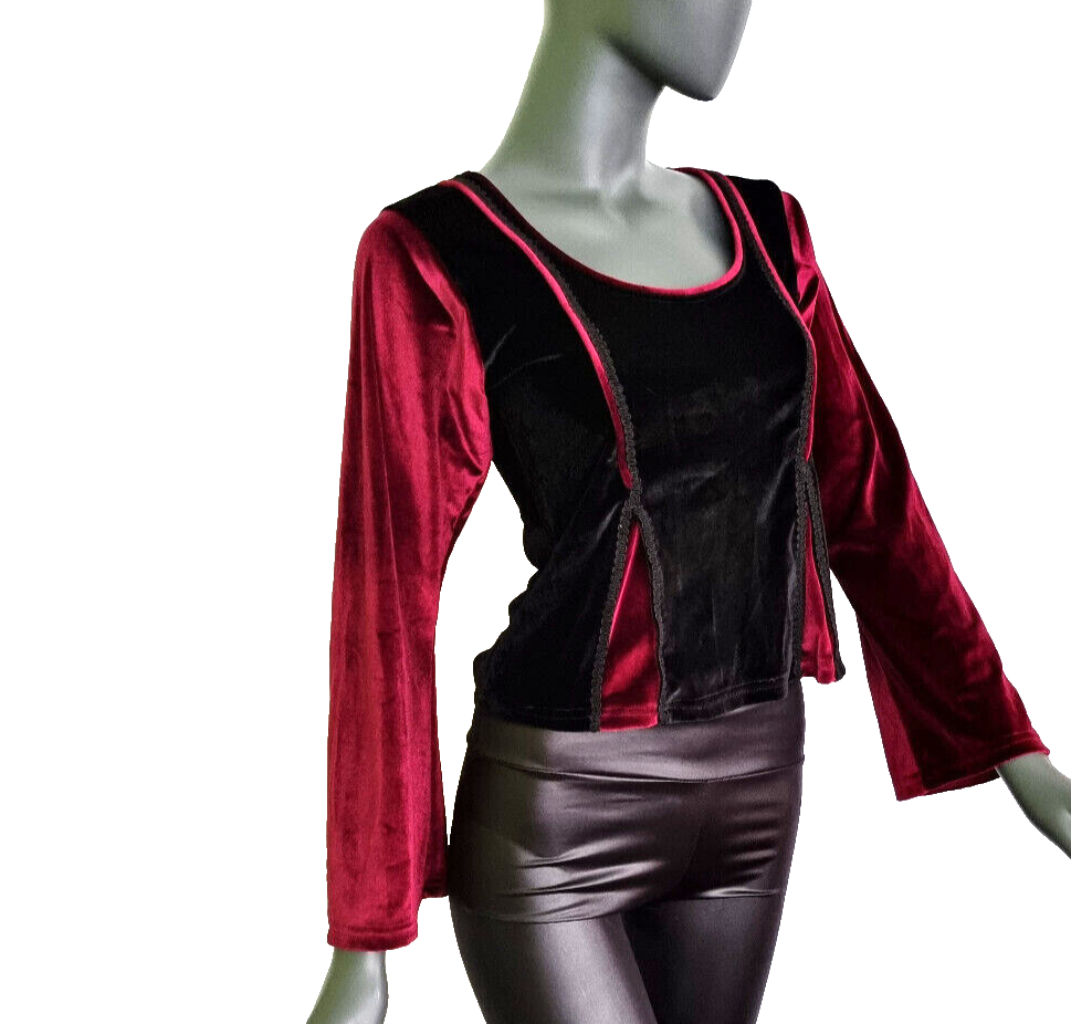 Nicki-Samtshirt Longsleeve Gothic Mittelalter Witch bordeauxrot Gr. 34-38