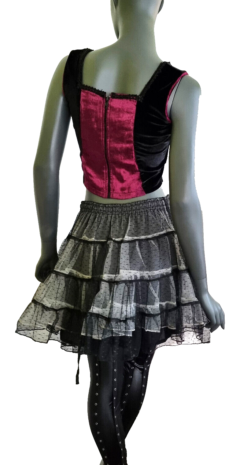 Samttop Miedertop Gothic Medieval Corsagentop schwarz bordeaux Gr. 34-38