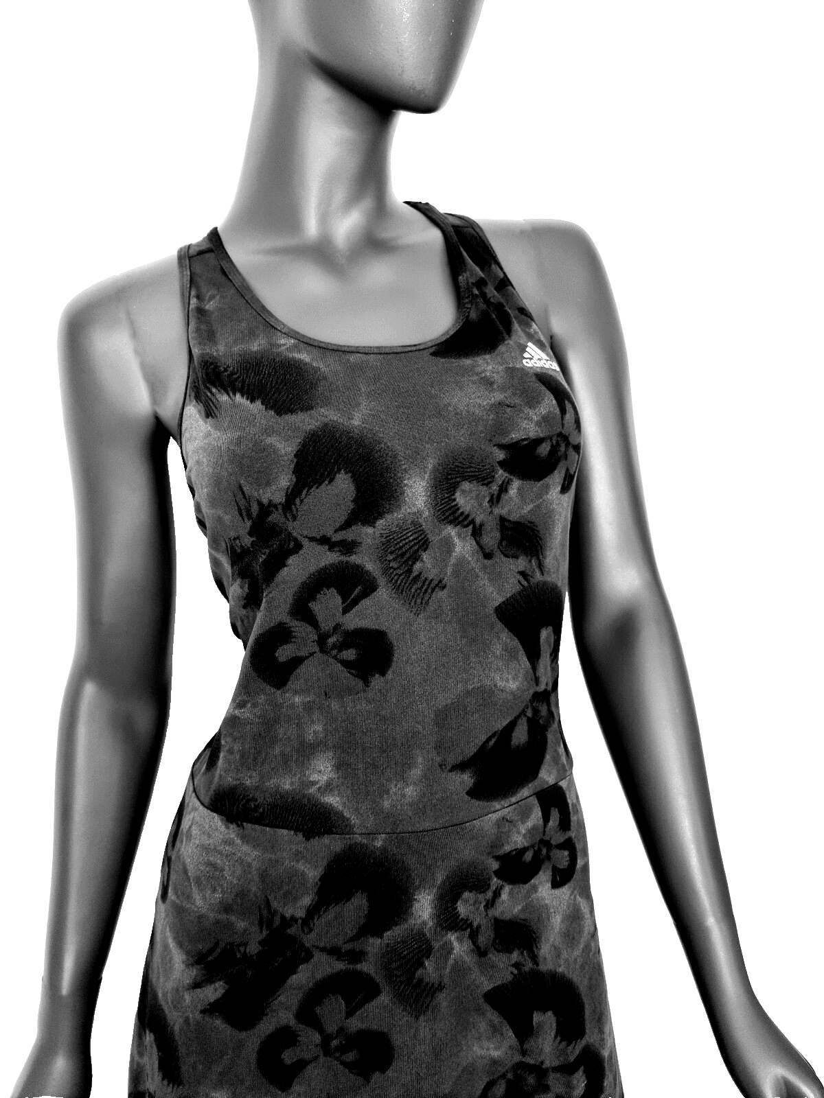 Adidas Damen Floral Graphic Single Jersey Dress grün grau A-Linie Gr.XL/42-44