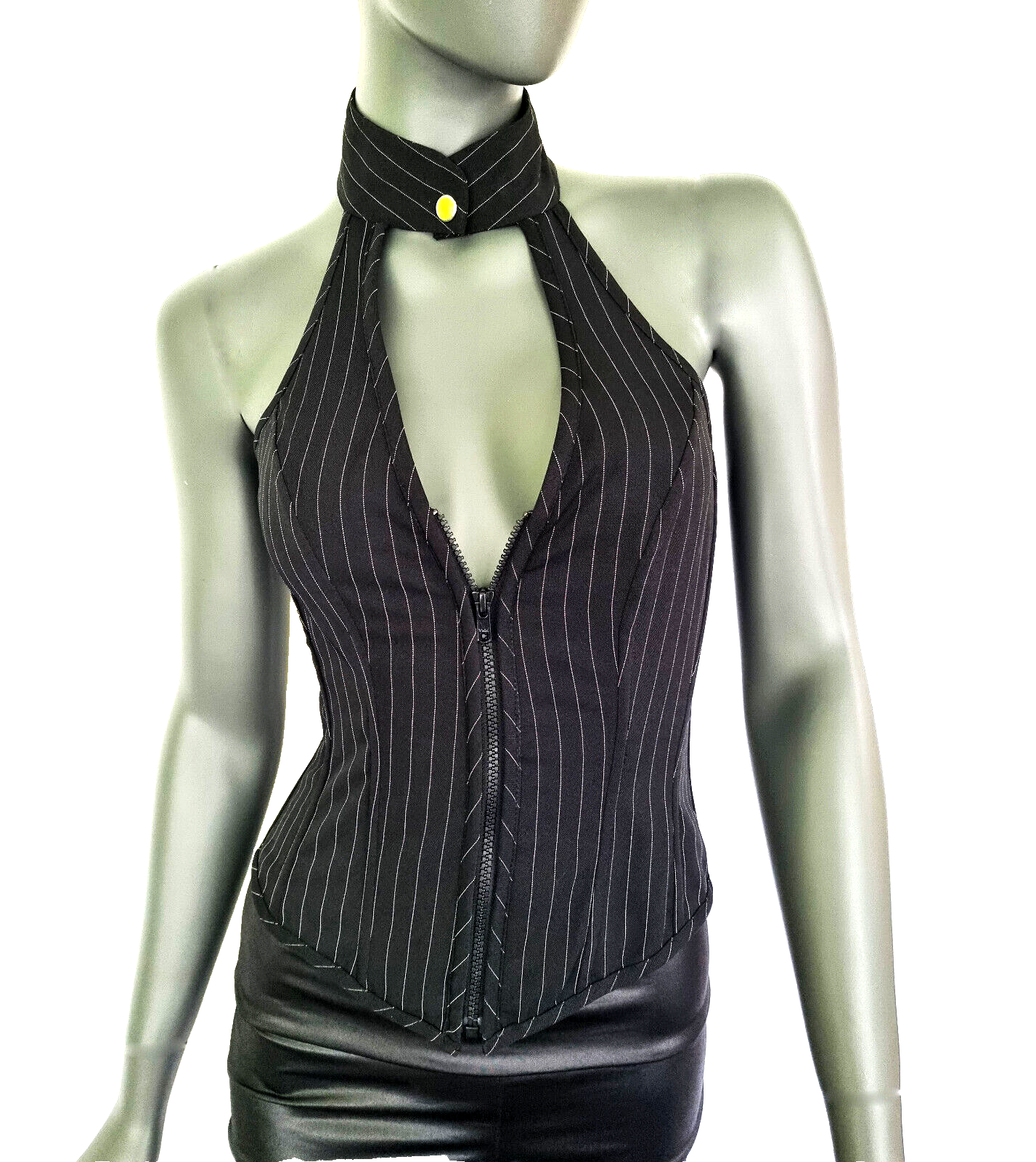 Neckholder Corsagen-Top Pinstripe Rockabilly Gothic Party Gr.38-40