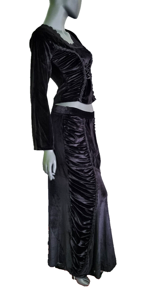 Bäres Samtshirt langarm Corsagenlook Raffung Gothic Viktorian schwarz Gr.36/38