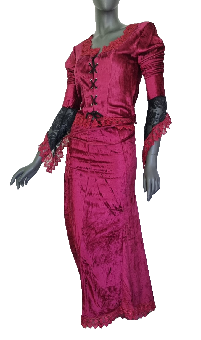 2 Teiler Rock + Bluse Gothic Barock Victorian bordeauxfarben Gr.34/36 kl.38