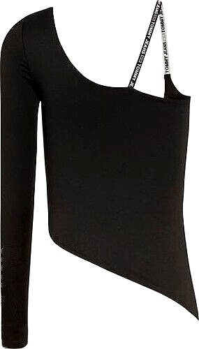 Tommy Jeans Bluse Logo Tape DW0DW16502 Schwarz Slim Fit Gr.XL/40