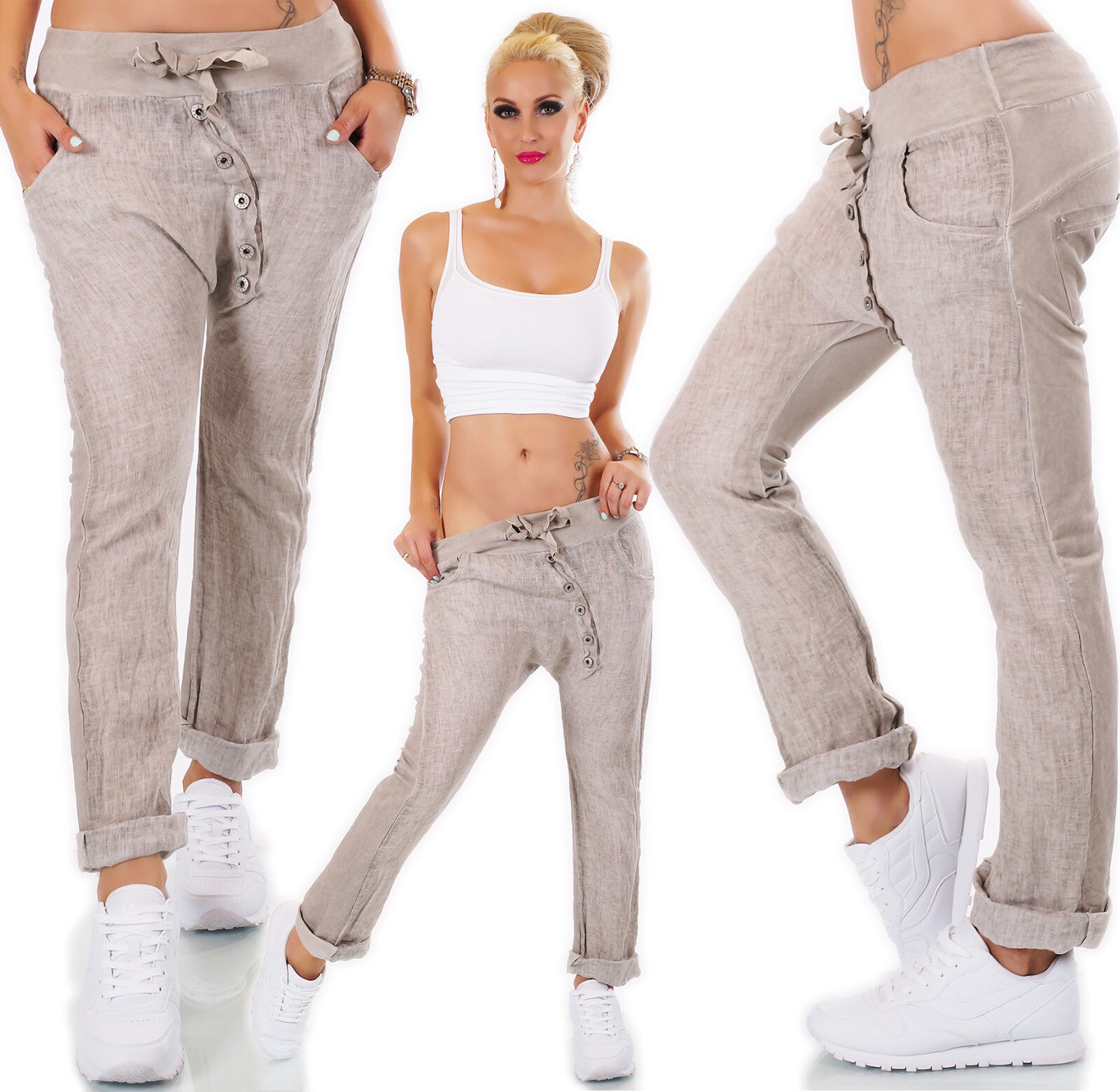 ITALY Hose JogPants Freizeithose Leinenmix Boho Ethno Gr.34/36