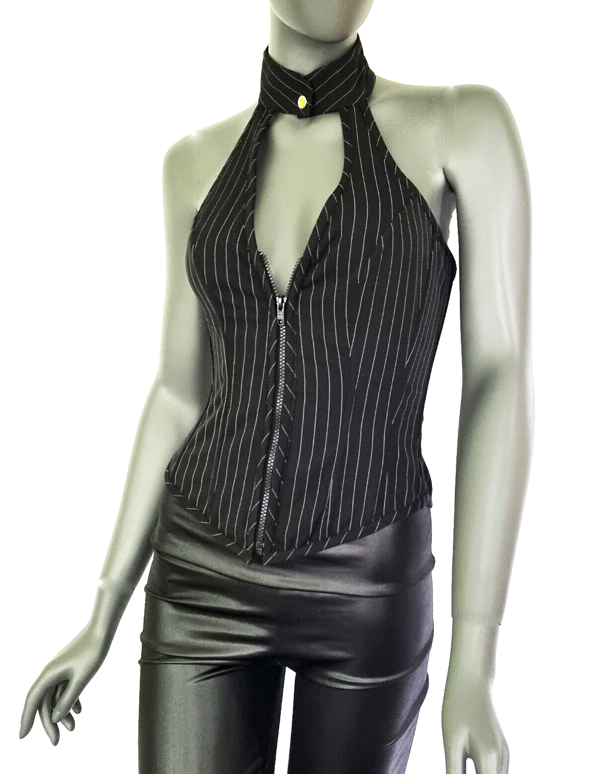 Neckholder Corsagen-Top Pinstripe Rockabilly Gothic Party Gr.38-40