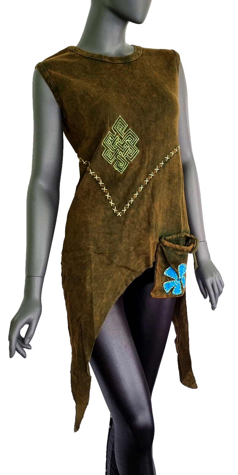 Ethno celtic Shirt Damen Zipfel Tasche Geldkatze Stickerei Ornamente Gr.34-40