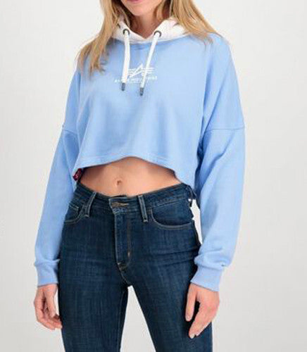 Alpha Industries short Hoodie hellblau weiss oversized fit Gr.XS 34/36