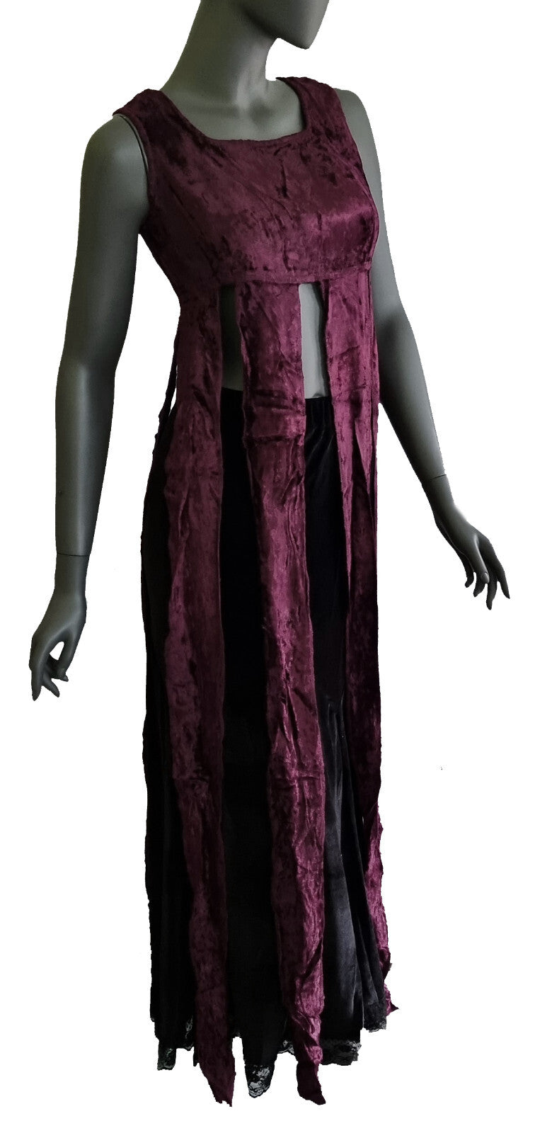 Samt Longtop Zipfel Überkleid SCHWARZ Pixie Gothic Boho Gr.34-38