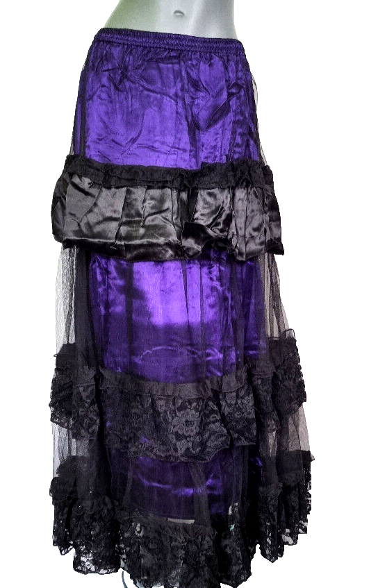 Maxirock Gothic Victorian Punk Larp Tüll Stufenrock lila Gr.36-44 freesize