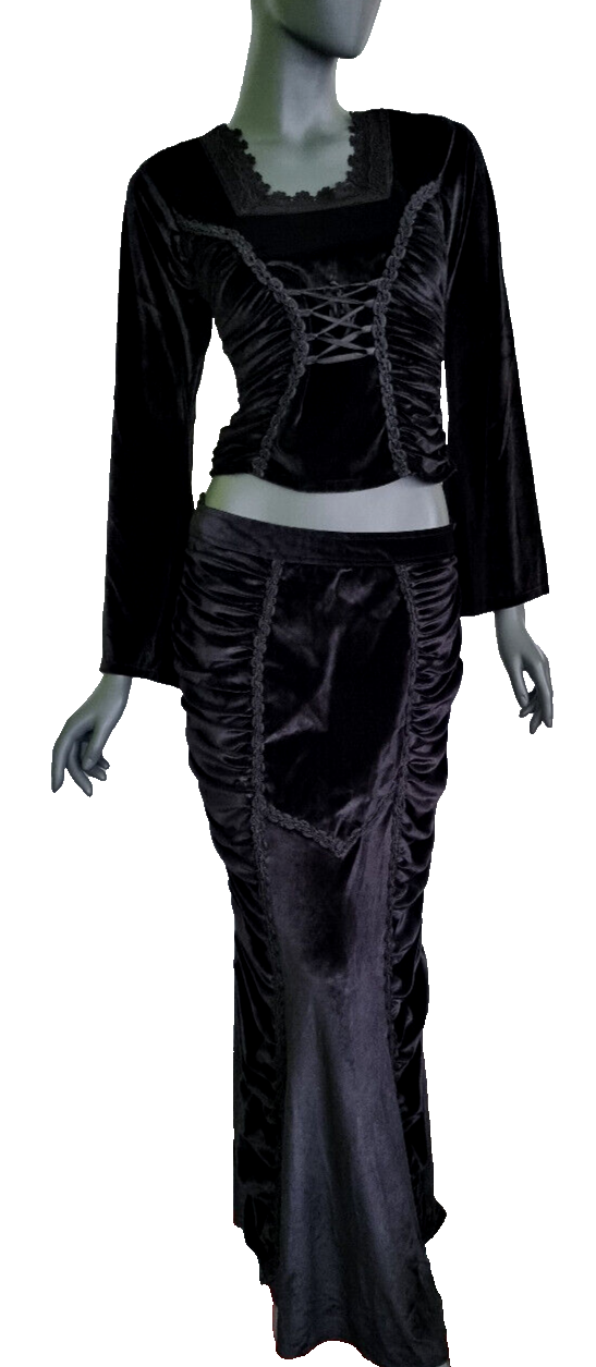 Maxirock Raffung Samt victorian gothic bordeaux lila Gr.34/36