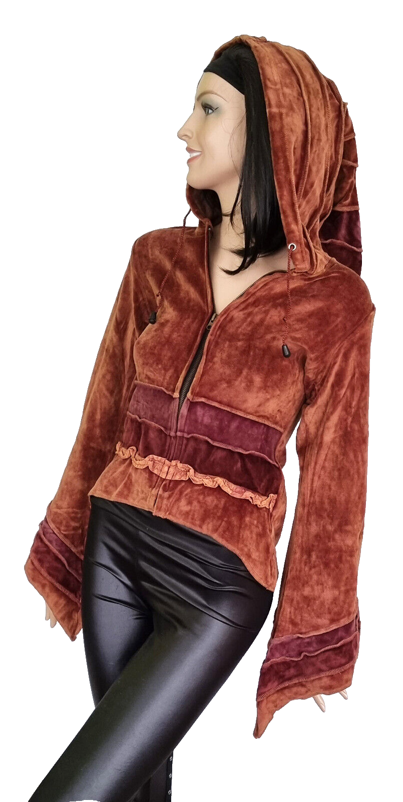 Gugel Zipfeljacke Samt Vintage Look Goa Ethno Gothic Medieval Hippie Gr.34/36