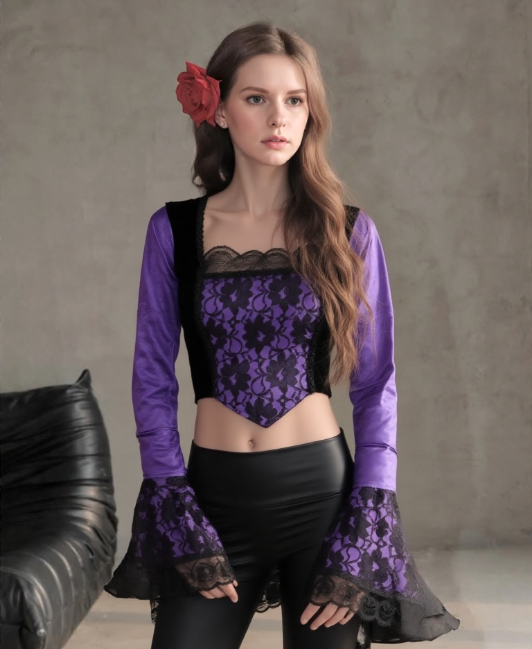 Miedertop Samt Spitze Gothic victorian barock lila Gr. 34-38