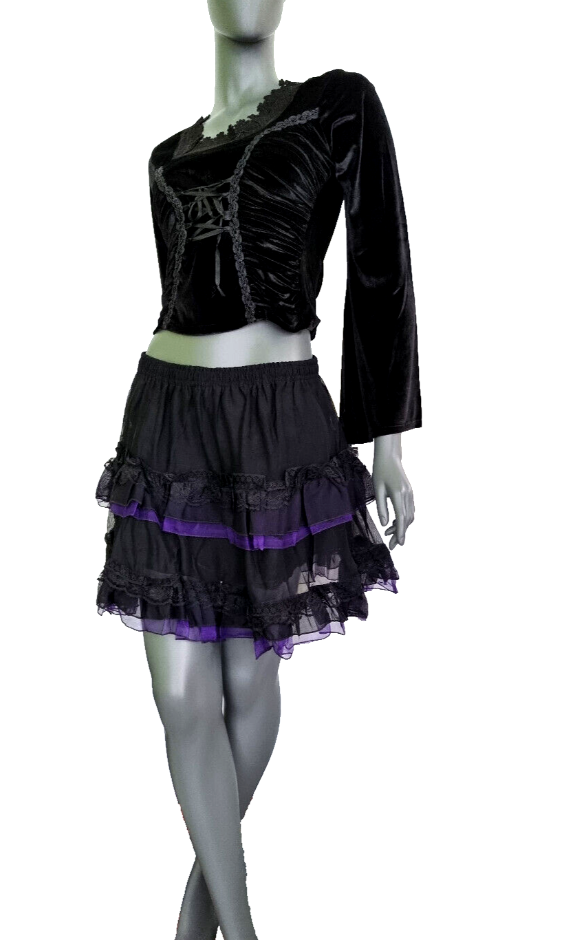 Bäres Tüllrock Spitze Gothic Punk Rock Dark schwarz lila Gr.34-40 freesize